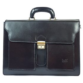   Maxmoda olasz tripla rekeszes két zsebes fekete férfi bőr aktatáska 38 × 29 cm