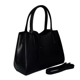   Maxmoda Abriana olasz női fekete bőr kézitáska vállpánttal 35x26 cm