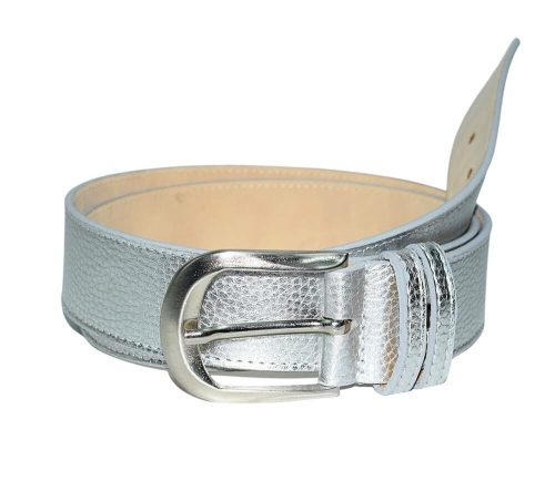 Ezüst színű széles női bőr öv, 3,5 x 95 cm