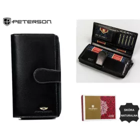   Peterson átkapcsos, fekete női bőr pénztárca RFID védelemmel