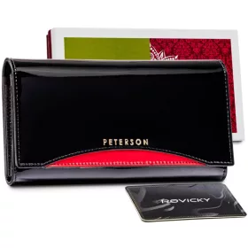   Peterson fekete-piros női lakk bőr pénztárca RFID védelemmel 18,5×9,5 cm
