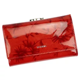   Patrizia női virágmintás piros lakkbőr pénztárca 14,5 × 9 cm