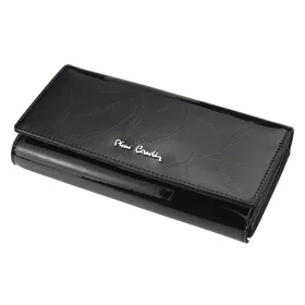   Pierre Cardin női lakkbőr pénztárca, fekete, levélmintás 18,5 × 10 cm