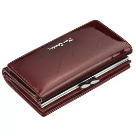   Pierre Cardin női lakkbőr pénztárca, szürke, levélmintás, 14,5 × 8,5 cm