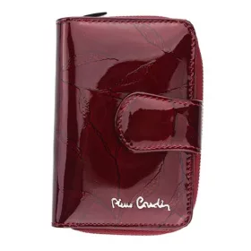   Pierre Cardin bordó, levélmintás női bőr pénztárca 9,5 × 13 cm