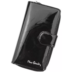   Pierre Cardin fekete, levélmintás női bőr pénztárca 9,5 × 17 cm