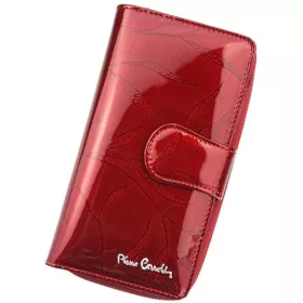   Pierre Cardin piros, levélmintás női bőr pénztárca 9,5 × 17 cm