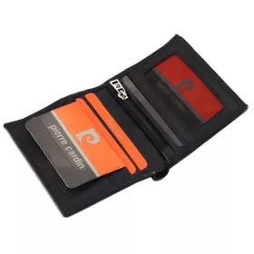   Pierre Cardin férfi bőr pénztárca, kártyatartó, fekete, nyomott mintás, RFID 8 × 10 cm