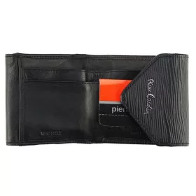   Pierre Cardin női bőr pénztárca, fekete, nyomott mintás, 9 × 9 cm