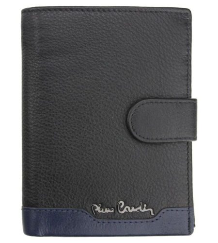 Pierre Cardin fekete-kék színű, férfi bőr, átfogópántos pénztárca, RFID védelemmel, 10,5 × 12,7
