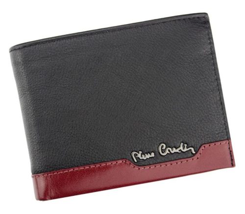 Pierre Cardin férfi bőr pénztárca, fekete-piros, RFID 12,5 × 9,5 cm