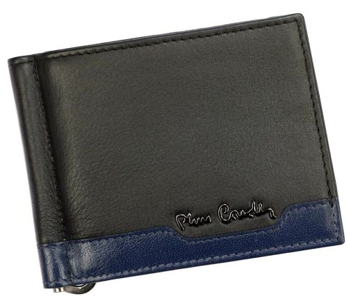 Pierre Cardin fekete-kék színű, férfi bőr pénzcsipeszes pénztárca és kártyatartó, 11 × 9 cm 