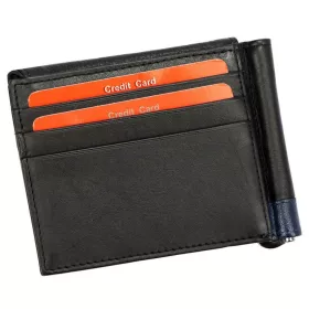Pierre Cardin fekete-kék színű, férfi bőr pénzcsipeszes pénztárca és kártyatartó, 11 × 9 cm 
