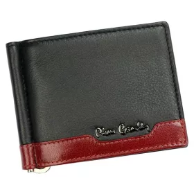 Pierre Cardin fekete-piros színű, férfi bőr pénzcsipeszes pénztárca és kártyatartó, 11 × 9 cm 