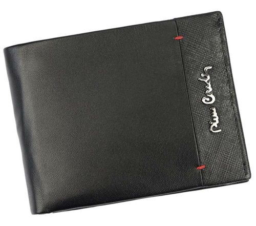 Pierre Cardin fekete-piros színű, férfi bőr pénztárca, RFID védelemmel, 12 × 9 cm 