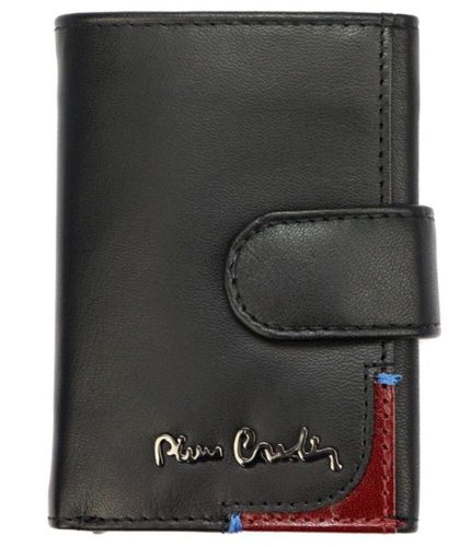 Pierre Cardin fekete-piros bőr pénztárca, RFID 10 × 7,5 cm 