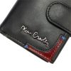 Pierre Cardin fekete-piros bőr pénztárca, RFID 10 × 7,5 cm 