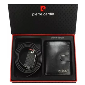   Pierre Cardin fekete férfi bőr pénztárca és öv szett 130 cm övvel