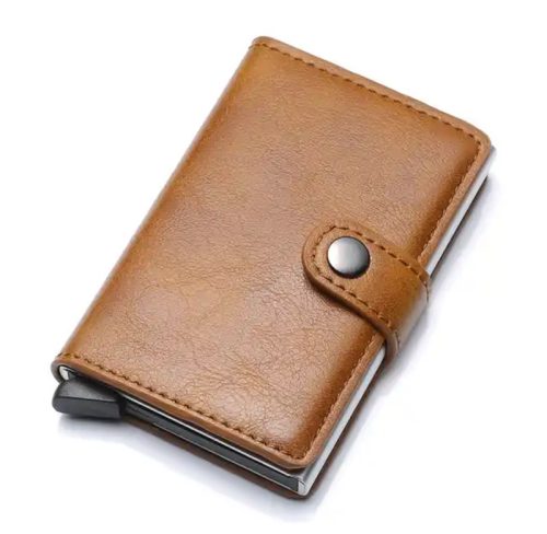 Világosbarna pop-up mini pénztárca, kártyatartó 9,5×6,5 cm