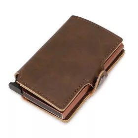   Vintage sötétbarna pop-up mini pénztárca, kártyatartó 10×7 cm