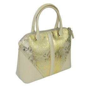   Rialto bézs-arany színű női bőr kézitáska, válltáska 31 × 22 cm