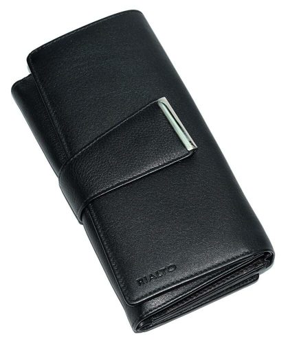 Rialto női fekete bőr pénztárca 9,5 cm × 17 cm