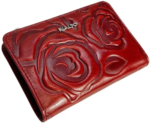Rialto kisméretű, bordó nyomott rózsás női bőr pénztárca 13 × 9,5 × 2,5 cm