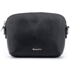   Rialto olasz fekete női bőr oldaltáska, crossbody 21 × 15 × 6,5 cm