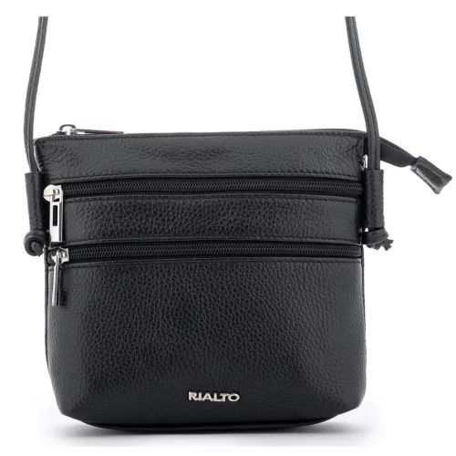 Rialto olasz fekete női bőr oldaltáska, crossbody 18 x 18 x 4,5 cm