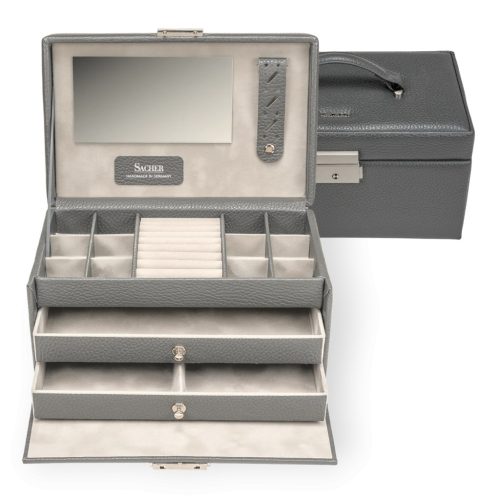 Sacher Emma szürke valódi bőr ékszertartó, ékszerdoboz