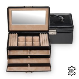 Sacher: Elly fekete valódi bőr ékszertartó, ékszerdoboz