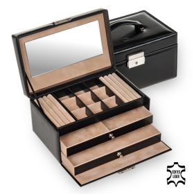 Sacher: Elly fekete valódi bőr ékszertartó, ékszerdoboz