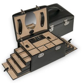   Windrose Merino fekete nagyméretű luxus ékszertartó, ékszerdoboz