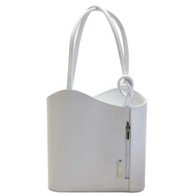 Ága Hengl Bambusz fehér női bőr válltáska, hátitáska 27 x 28 cm.