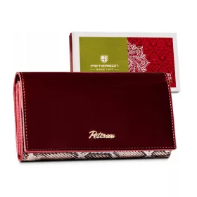   Peterson sötétpiros-croco mintás női lakk bőr pénztárca RFID 15,5 × 9 cm