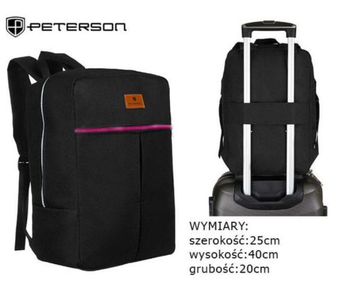 Peterson fekete-rózsaszín színű hátizsák, kézipoggyász 40×25×20 cm