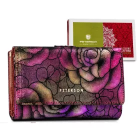   Peterson mintás, lila női bőr pénztárca RFID védelemmel 14×9 cm
