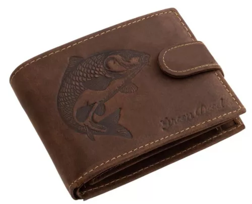 GreenDeed átfogópántos bőr pénztárca ponty 3D lenyomattal, RFID, 10,8 × 8,5 cm