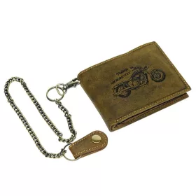   GreenDeed barna bőr pénztárca, Chopper motor mintával, RFID védett