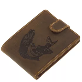   GreenDeed horgász bőr pénztárca csuka mintával 12,3 x 9 cm