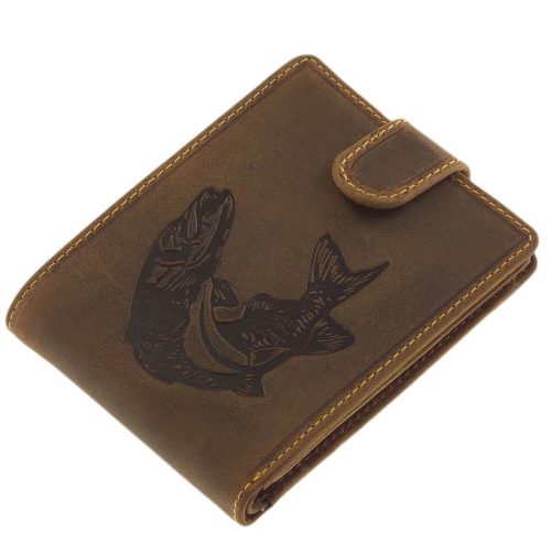 GreenDeed horgász bőr pénztárca csuka mintával 12,3 x 9 cm