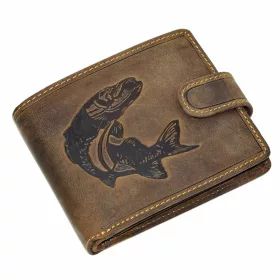   GreenDeed horgász bőr pénztárca csuka mintával 12,3 x 9 cm
