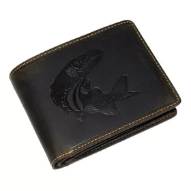   GreenDeed horgász bőr pénztárca csuka mintával 12,3 x 9 cm