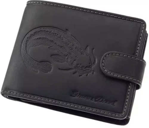 GreenDeed horgász fekete bőr pénztárca harcsa mintával 12 x 9,5 cm