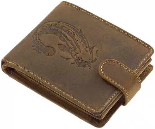 GreenDeed horgász bőr pénztárca harcsa mintával 12 x 9,5 cm