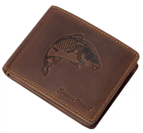 GreenDeed horgász bőr pénztárca ponty nyomattal, 12 x 9,3 cm