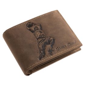   GreenDeed férfi barna bőr pénztárca kosárlabdás mintával 12 × 9,2 cm