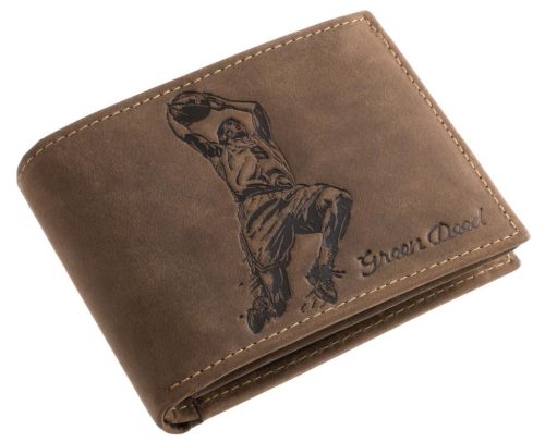 GreenDeed férfi barna bőr pénztárca kosárlabdás mintával 12 × 9,2 cm