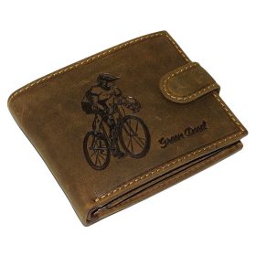   GreenDeed barna bőr pénztárca biciklis lenyomattal, RFID 11,8 × 9,5 cm