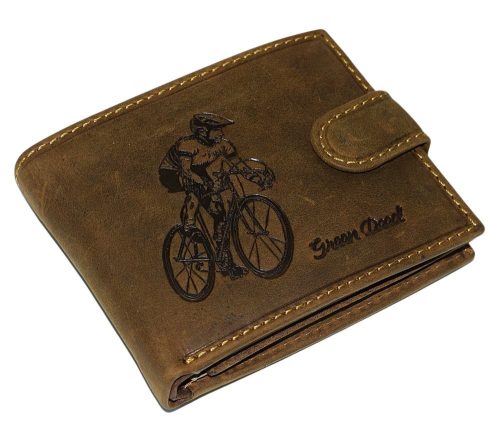 GreenDeed barna bőr pénztárca biciklis lenyomattal, RFID 11,8 × 9,5 cm